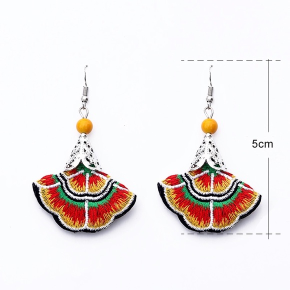 BOGO Antique Silver Embroidered Earrings Yellow - Picture 5 of 8